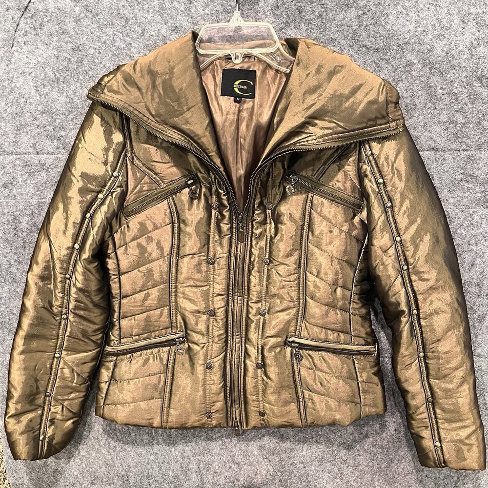 Just Cavalli‎ Quilted Puffer Full Zip Olive For Zip Pockets Woman Jacket Sz M